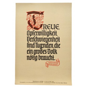 NSDAP -motto: Uskollisuus, halukkuus uhrata ja harkintavalta ovat hyveitä, joita suuri kansa tarvitsee.. Espenlaub militaria