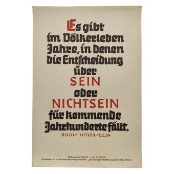 Propaganda-Plakat. NSDAP Wochenzitat von Adolf Hitler.. Espenlaub militaria
