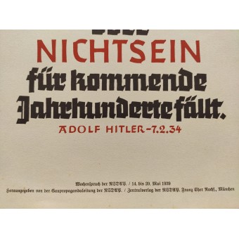 Affiche la propagande. NSDAP citation hebdomadaire par Adolf Hitler.. Espenlaub militaria