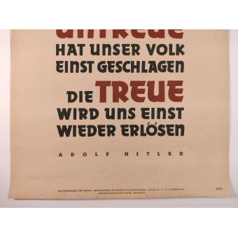 WW2-poster. Ontrouwheid heeft onze mensen een keer verslagen. Adolf Hitler. Espenlaub militaria