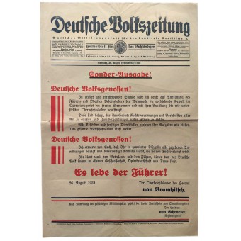 Appeal Poster in support of the start of the war August 26, 1939.. Espenlaub militaria