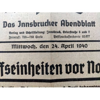 Neueste Zeitung - 24 april 1940 - 61 brittiska fartygsenheter förstördes utanför Norge. Espenlaub militaria