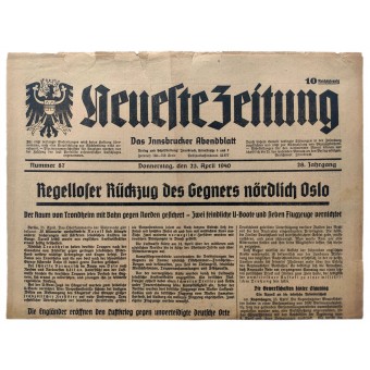 Neueste Zeitung - du 25 dAvril 1940 - La région de Trondheim sécurisé. Espenlaub militaria