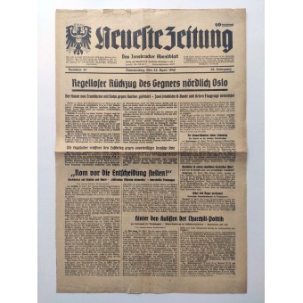 Neueste Zeitung - 25 april 1940 - het gebied van Trondheim beveiligd. Espenlaub militaria