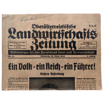 Oberösterreichische Landwirtschaftszeitung, 16 marzo 1938. Adolf Hitler - il nostro Führer. Espenlaub militaria