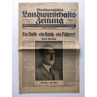 Oberösterreichische Landwirtschaftszeitung, 16. März 1938. Adolf Hitler - unser Führer. Espenlaub militaria