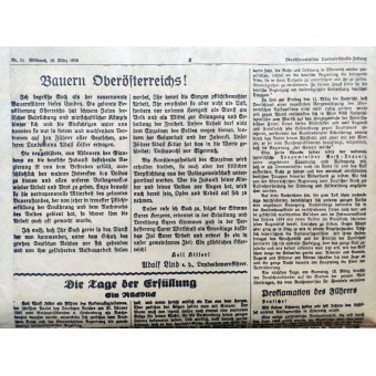 Oberösterreichische Landwirtschaftszeitung, 16 mars 1938. Adolf Hitler - vår Führer. Espenlaub militaria