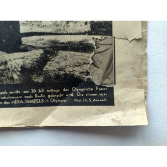 Die Bilder-Welt - 26. Juli 1936 - Das olympische Feuer wurde auf der Plattform des Zeustempels entzündet. Espenlaub militaria