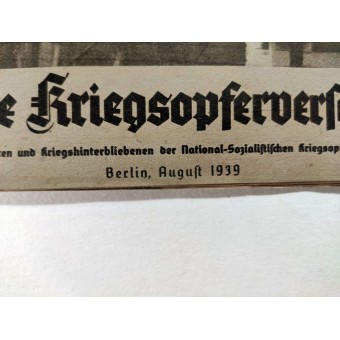 Die Deutsche Kriegsopferversorgung, 11. Jahrgang, August 1939. Espenlaub militaria