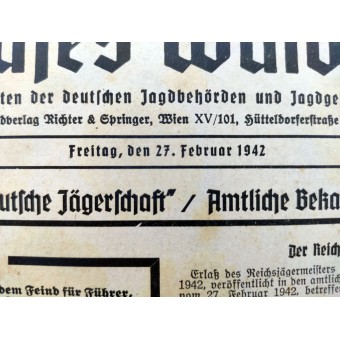 De Deutsches Waidwerk - 27 februari 1942 - Officieel nieuws over de Duitse jachtautoriteiten. Espenlaub militaria