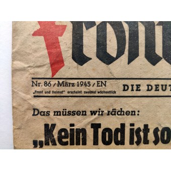 De voorzijde en de krant van de Soldaat van maart 1945 - geen dood is zo wreed als ons lijden. Espenlaub militaria