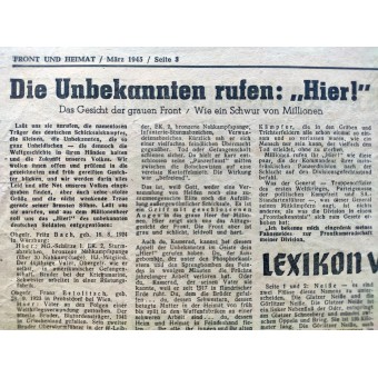 Front und Heimat - soldattidning från mars 1945 - Ingen död är så grym som vårt lidande. Espenlaub militaria