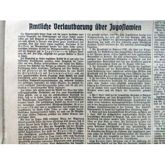 Le journal Innsbrucker Nachrichten - NSDAP de Tirol-Voralberg Région - 7 avril 1941 - Grêle des bombes sur la Belgrade. Espenlaub militaria