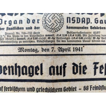 The Innsbrucker Nachrichten - NSDAP newspaper of Tirol-Voralberg region - 7th of April 1941 - Hail of bombs on the Belgrade. Espenlaub militaria