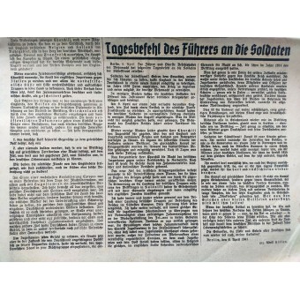 The Innsbrucker Nachrichten - Pedido de periódico NSDAP de la Región de Tirol-Voralberg - 7 de abril de 1941 - Salud de Bombas en Belgrado. Espenlaub militaria