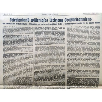 Innsbrucker Nachrichten - Tirol -Voralbergin alueen NSDAP -sanomalehti - 7. huhtikuuta 1941 - Belgradin pommit. Espenlaub militaria