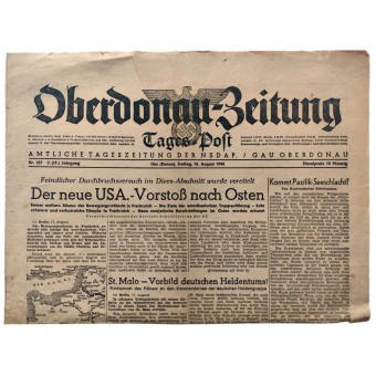 The Oderdonau-Zeitung - NSDAP daily newspaper of Upper Danube region - 18th of August 1944. Espenlaub militaria