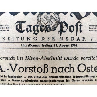 LOderdonau-Zeitung - NSDAP quotidiano della regione del Danubio superiore - 18 ago 1944. Espenlaub militaria