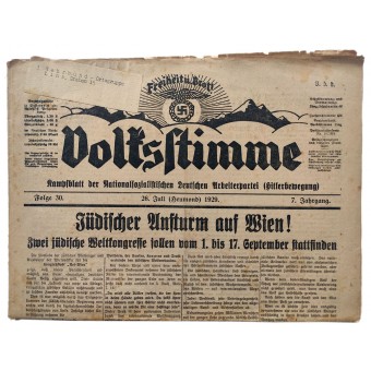 The Volksstimm - Hitlerin sanomalehti 1929 Pre 3 Reich - Juutalainen kiire Wieniin. Espenlaub militaria