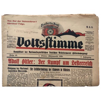 Die Volksstimme - Hitlers Zeitung 1929 vor dem 3. Reich - Parteitag in Kärnten. Espenlaub militaria
