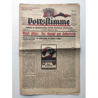 De VolksStimme - Hitlers Krant 1929 Pre 3 Reich - Peideag in Karinthië. Espenlaub militaria