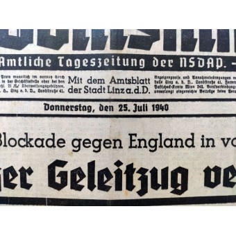 Volksstimme - Ufficiale quotidiano di NSDAP - 25 luglio 1940 - Un intero convoglio affondato!. Espenlaub militaria