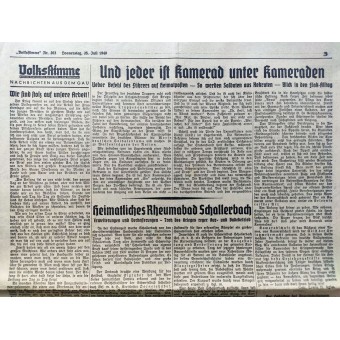 Die Volksstimme - offizielle Tageszeitung der NSDAP - 25. Juli 1940 - Ein ganzer Konvoi versenkt!. Espenlaub militaria
