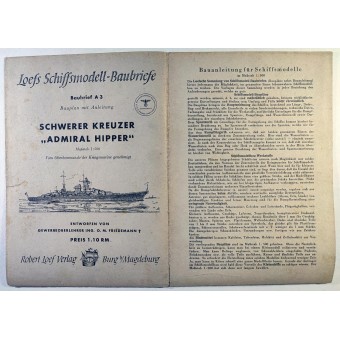 Bygginstruktioner för fartygsmodeller - Kriegsmarine jagare och tung kryssare Admiral Hipper. Espenlaub militaria