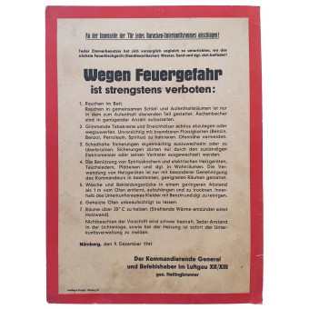 German barracks poster about fire hazard dated 1941. Espenlaub militaria