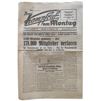 Periódico alemán del NSDAP Der Kampfruf am Montag, 12 de diciembre de 1932.. Espenlaub militaria