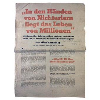 German propaganda leaflet In den Händen von Nichtariern liegt das Leben von Millionen. Espenlaub militaria