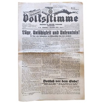 Sanomalehti Volksstimme, numero 49, 3. joulukuuta 1932.. Espenlaub militaria