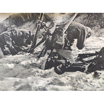 Fotopóster de revista con tropas alemanas en el norte de Francia, Normandía. Espenlaub militaria