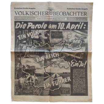 Völkischer Beobachter, erikoisnumero Itävallan liittämistä koskevasta kansanäänestyksestä vuonna 1938.. Espenlaub militaria
