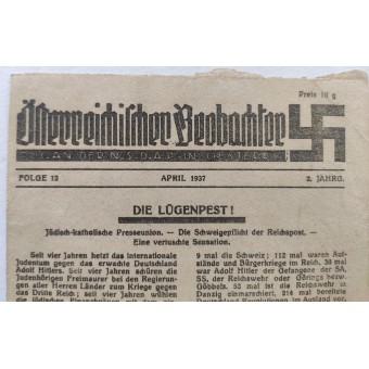 Verboden in Oostenrijk Österreichischer Beobachter uitgave 12 van april 1937. Espenlaub militaria