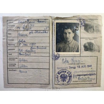 3. valtakunnan henkilökortti passi 1944. Espenlaub militaria