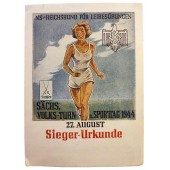 Certificat vierge de vainqueur d'un tournoi et d'une journée sportive en Saxe en 1944