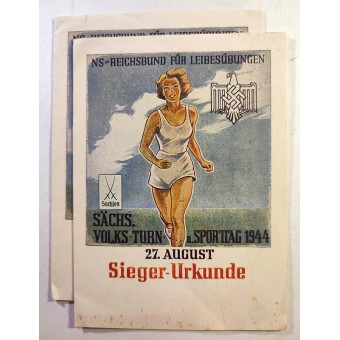 Certificado en blanco de ganador de torneo y jornada deportiva en Sajonia en 1944. Espenlaub militaria