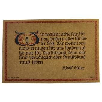 Tarjeta con la frase de Adolf Hitler. Espenlaub militaria