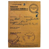 Tarjeta de estancia en el campo de la sede del Reich para niños de ciudad