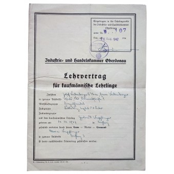 Contrat dapprentissage commercial, Linz (Autriche) 1942. Espenlaub militaria
