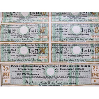 German Treasury coupons 1942 - 3,5% Schatzanweisung des Deutschen Reichs. Espenlaub militaria