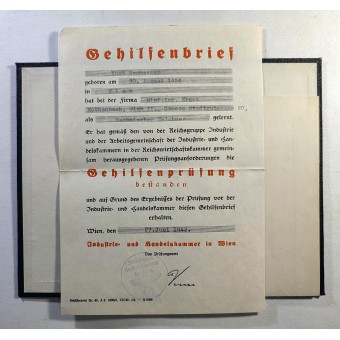 Tutkintotodistus (Gehilfenbrief) teknisen kuvittajan kurssista vuonna 1942.. Espenlaub militaria