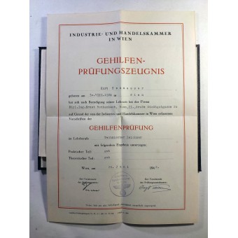 Certificato di laurea (Gehilfenbrief) per il corso di illustratore tecnico nel 1942. Espenlaub militaria