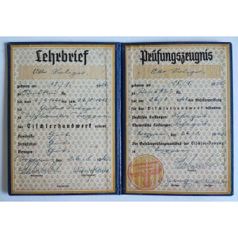 Tutkintotodistus (Lehrbrief, Prüfungszeugnis) puusepänkurssista, 1943.. Espenlaub militaria