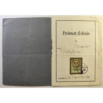 Heimatschein o Certificado de residencia fechado en 1938. Espenlaub militaria