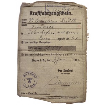 Motocyclette ( DKW)Auto Union 198 cс, année 1939, certificat dimmatriculation en 1942. Espenlaub militaria
