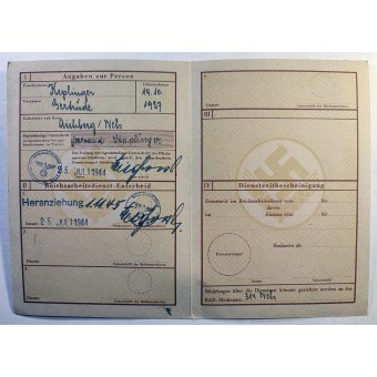 RAD oder Reichsarbeitsdienst Ausweis für ein 16-jähriges deutsches Mädchen, 1944. Espenlaub militaria