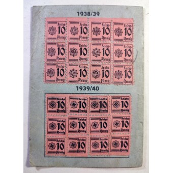 Reichsluftschutzbundin (RLB) kortti, joka on täynnä postimerkkejä vuosilta 1938-1940.. Espenlaub militaria