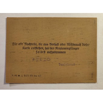 Rentenausweiskarte - pensionskort utfärdat i Vorchdorf. Espenlaub militaria